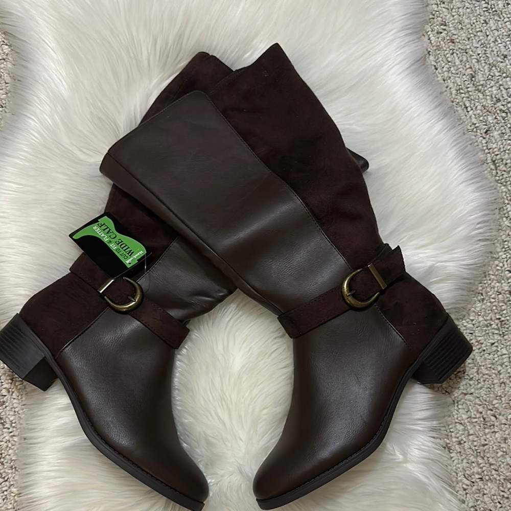Brown Leather Heeled Boots with Straps
